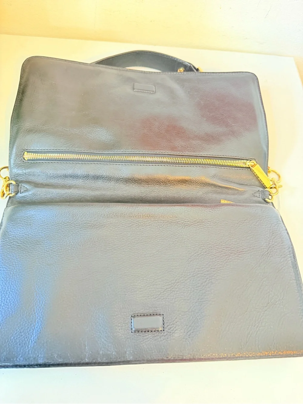 Tory Burch Bombe Reva Clutch Handbag In Black Textured Leather